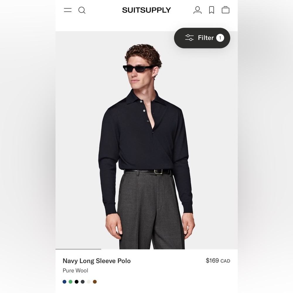 SUITSUPPLY navy blue merino wool longsleeved polo shirt, size XXL (slim fit)